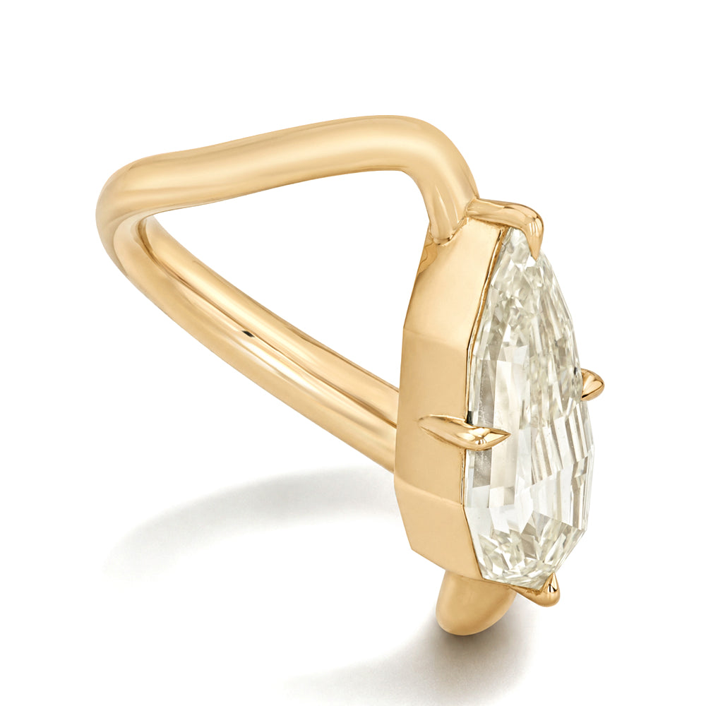 Asymmetrical Elongated Step Cut Pear Architectural Engagement Ring With Natural Diamond Sk R137 Nd Cd Tl St Ps 3.21 B