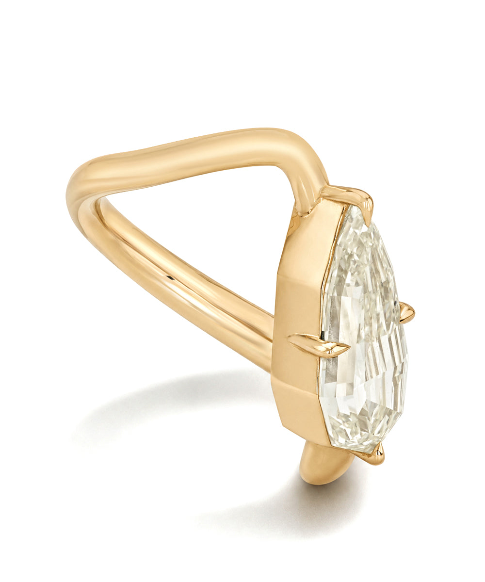 Asymmetrical Elongated Step Cut Pear Architectural Engagement Ring With Natural Diamond Sk R137 Nd Cd Tl St Ps 3.21 B