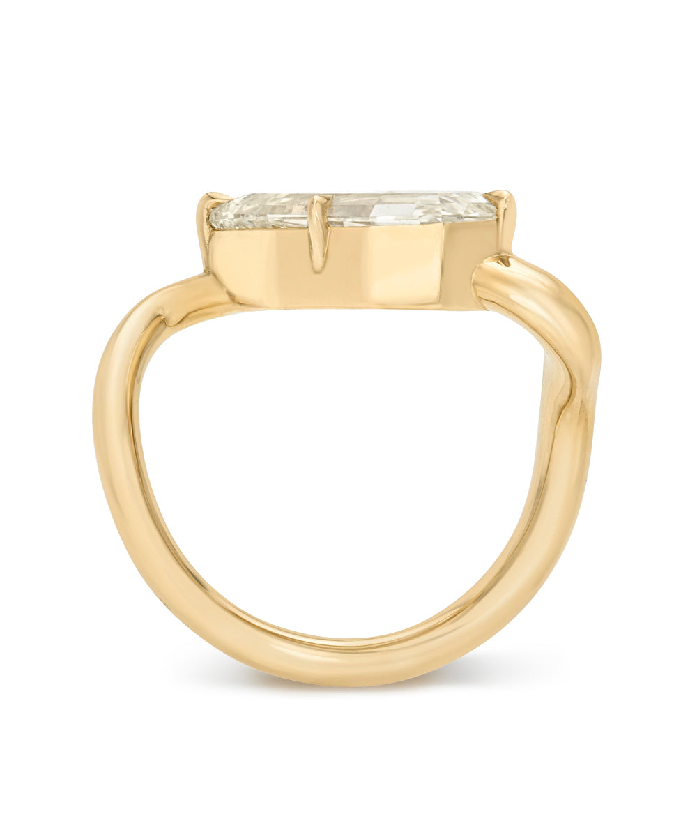 Asymmetrical Elongated Step Cut Pear Architectural Engagement Ring With Natural Diamond Sk R137 Nd Cd Tl St Ps 3.21 C