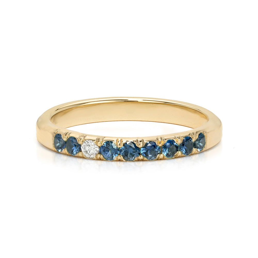 Blue Sapphire And Diamond Stacking Band On Gold Band Size 6 Lf R1 Bs Front