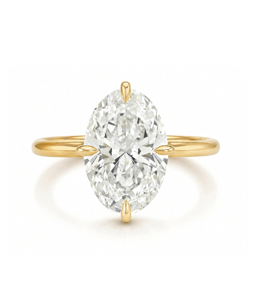 Brilliant Oval 3 Carat Lab Diamond Engagement Ring With Thin 14k Yellow Gold Band Er104 Front