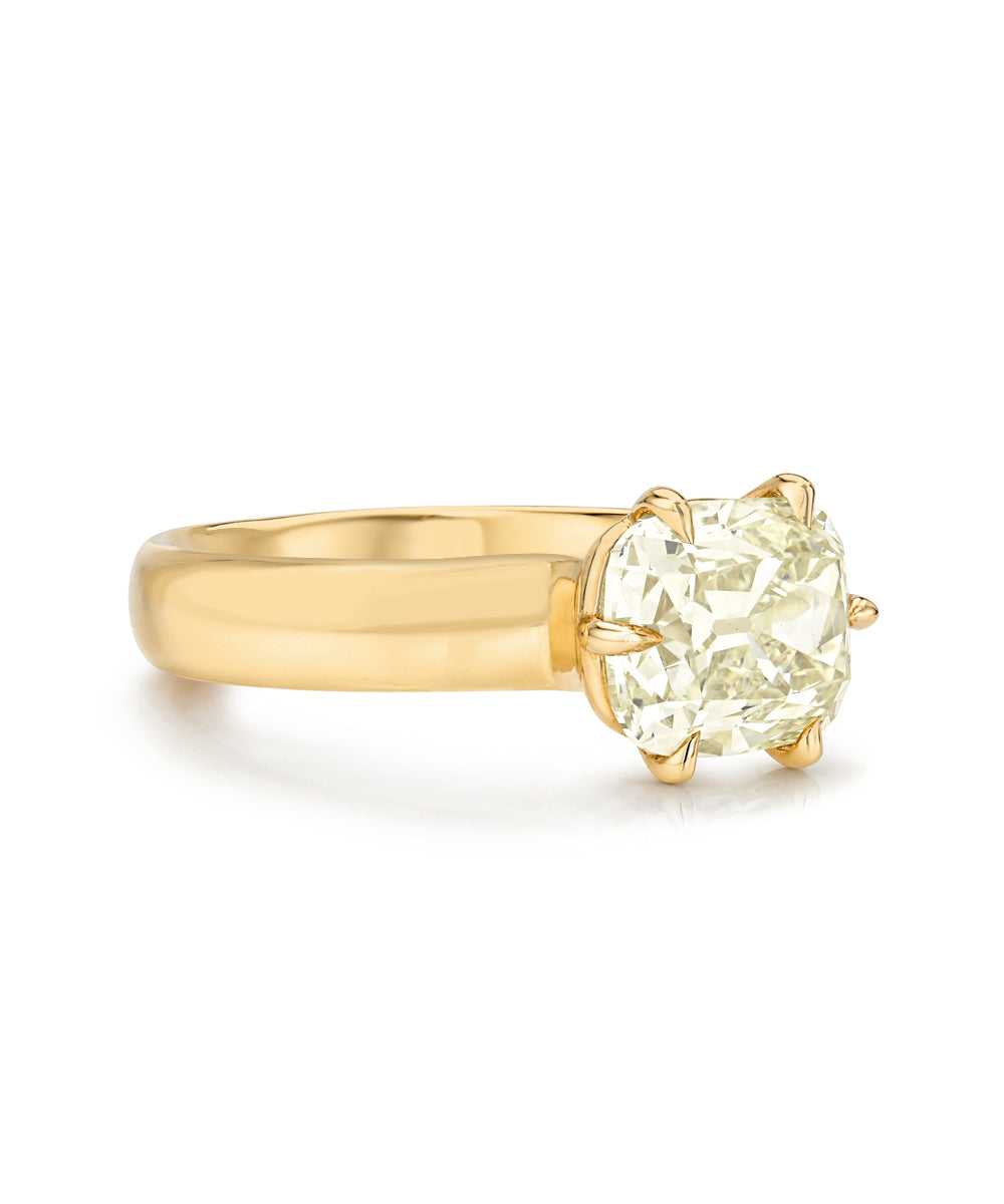 Champagne Antique Elongated Old Mine Cut Cushion Set East West On Thick 14k Gold Band Sk R110 Nd Cd Ew 6pr Om Cu 3.08 B