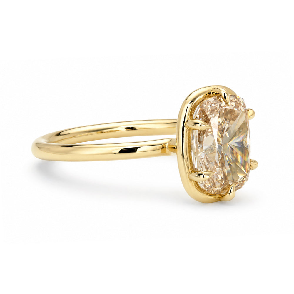 Champagne Cushion Diamond Engagement Ring With Prong Detail Setting Sk R132 Nd Cd Ns Br Cu 3.01 Side