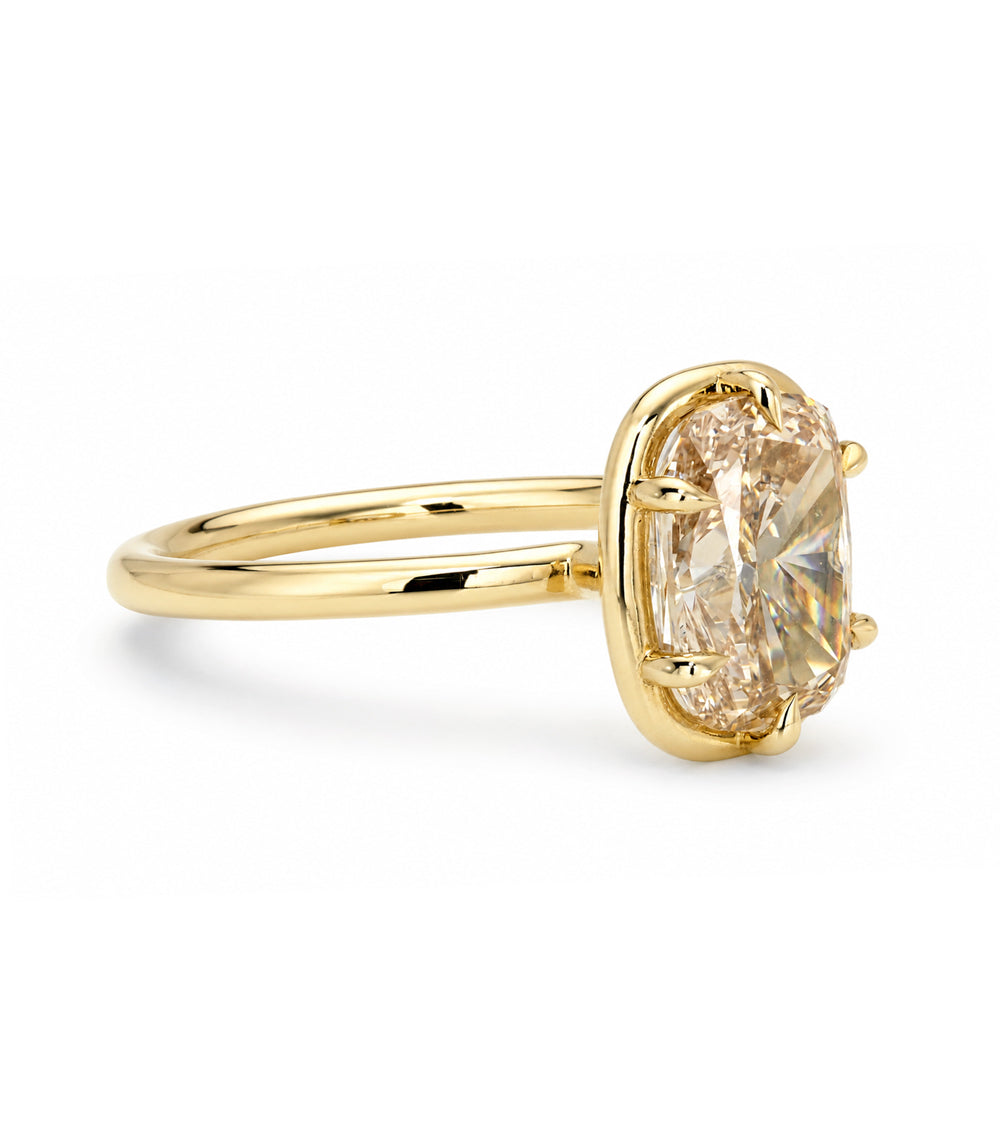 Champagne Cushion Diamond Engagement Ring With Prong Detail Setting Sk R132 Nd Cd Ns Br Cu 3.01 Side