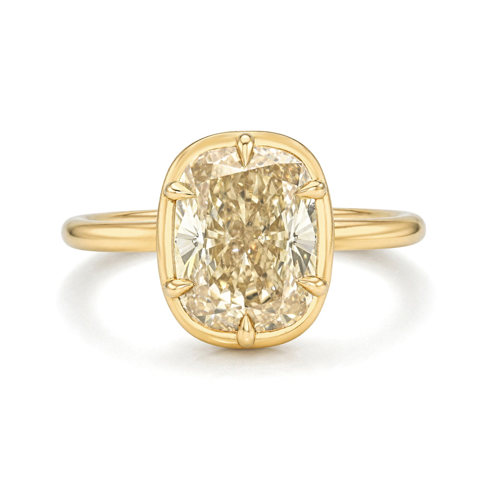 Champagne Cushion Diamond Engagement Ring With Prong Detail Setting Sk R132 Nd Cd Ns Br Cu 3.01