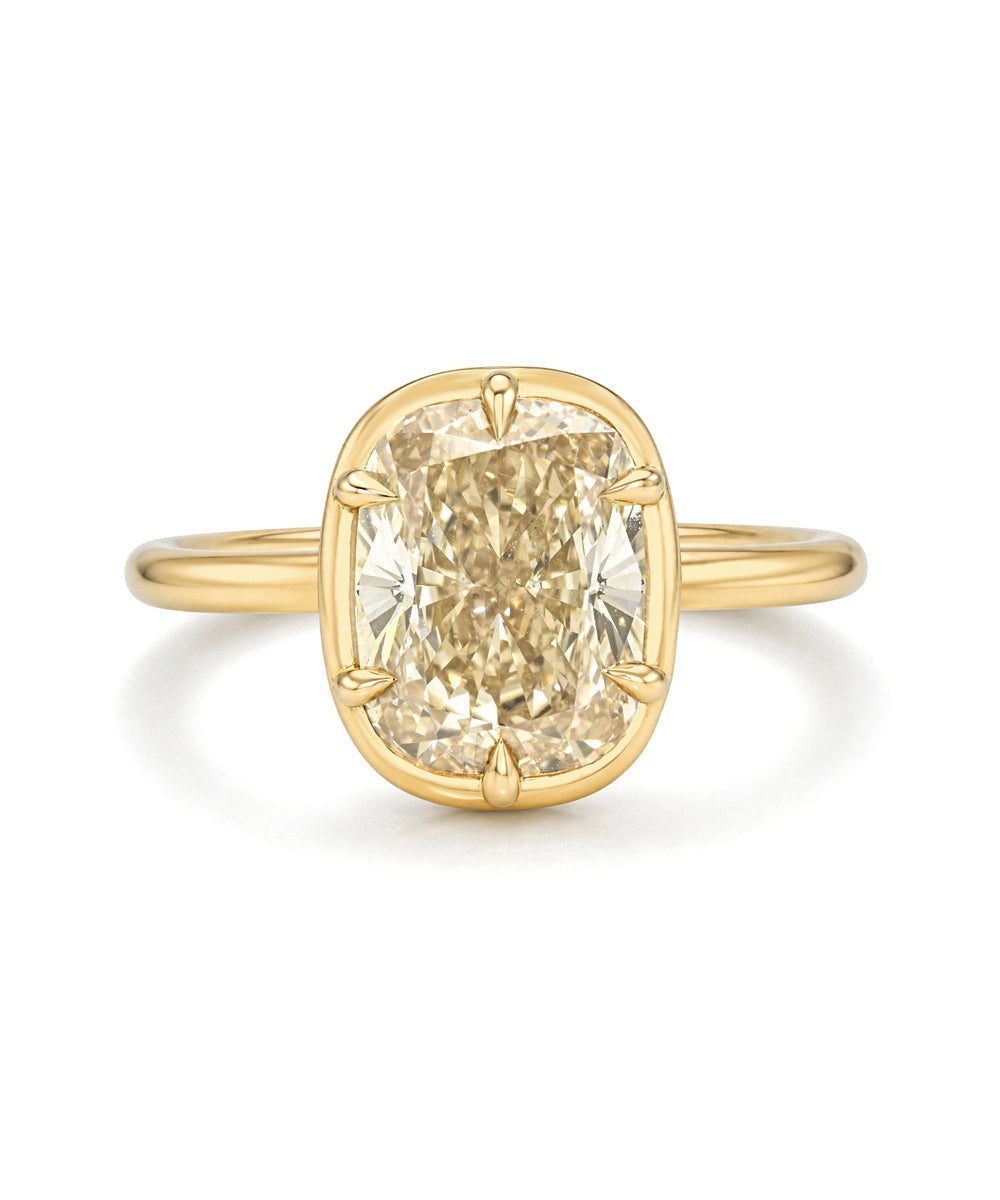 Champagne Cushion Diamond Engagement Ring With Prong Detail Setting Sk R132 Nd Cd Ns Br Cu 3.01