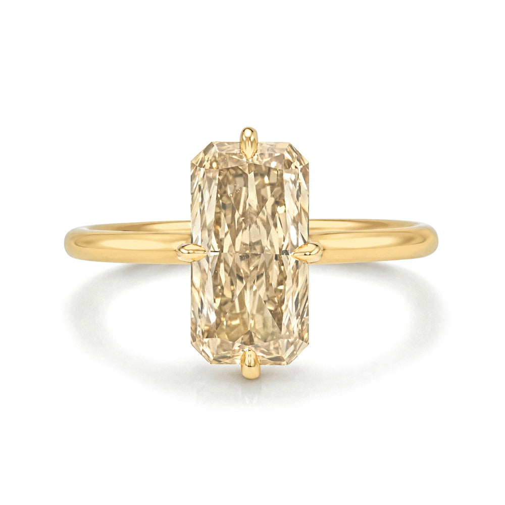 Champagne Diamond Elongated Brilliant Cushion With Compass Prongs 14k Yellow Gold Setting Sk R94 Nd Cd Ns Br Cu 2.14 Front