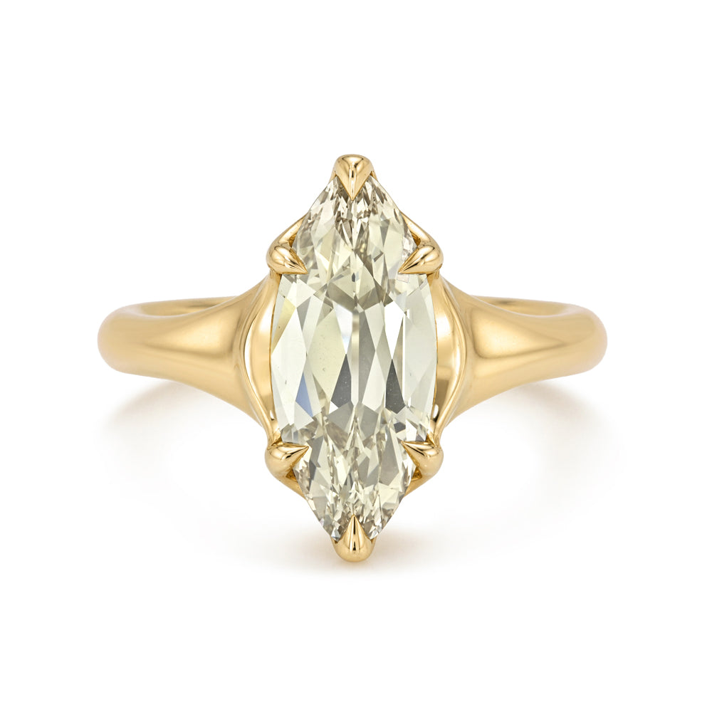 Champagne Marquise Old Mine Cut Set North South On Domed 14k Gold Band With 6 Prongs Sk R139 Nd Ns Cd Mq 2.56 Front