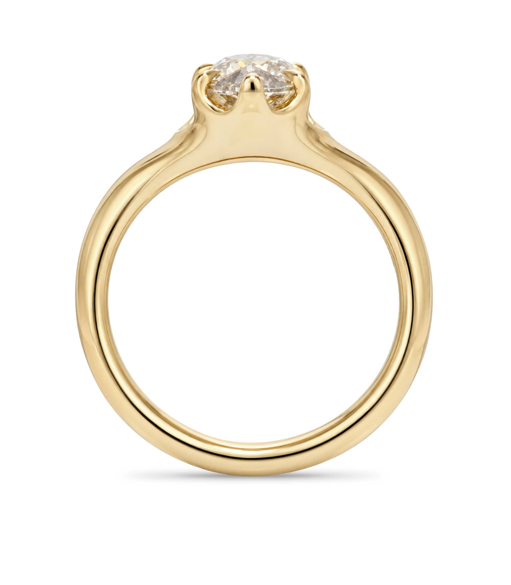 Champagne Marquise Old Mine Cut Set North South On Domed 14k Gold Band With 6 Prongs Sk R139 Nd Ns Cd Mq 2.56 Profile