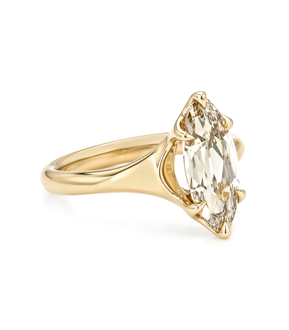 Champagne Marquise Old Mine Cut Set North South On Domed 14k Gold Band With 6 Prongs Sk R139 Nd Ns Cd Mq 2.56 Side
