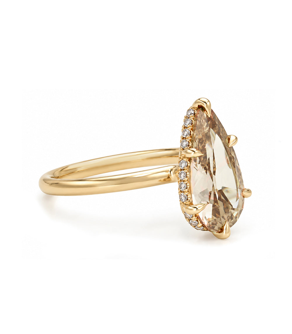 Champagne Pear Brilliant Cut Set North South On Thin 14k Gold Band With 6 Prongs Sk R94 Nd Ns Hh Cd Pc 3.01 Side