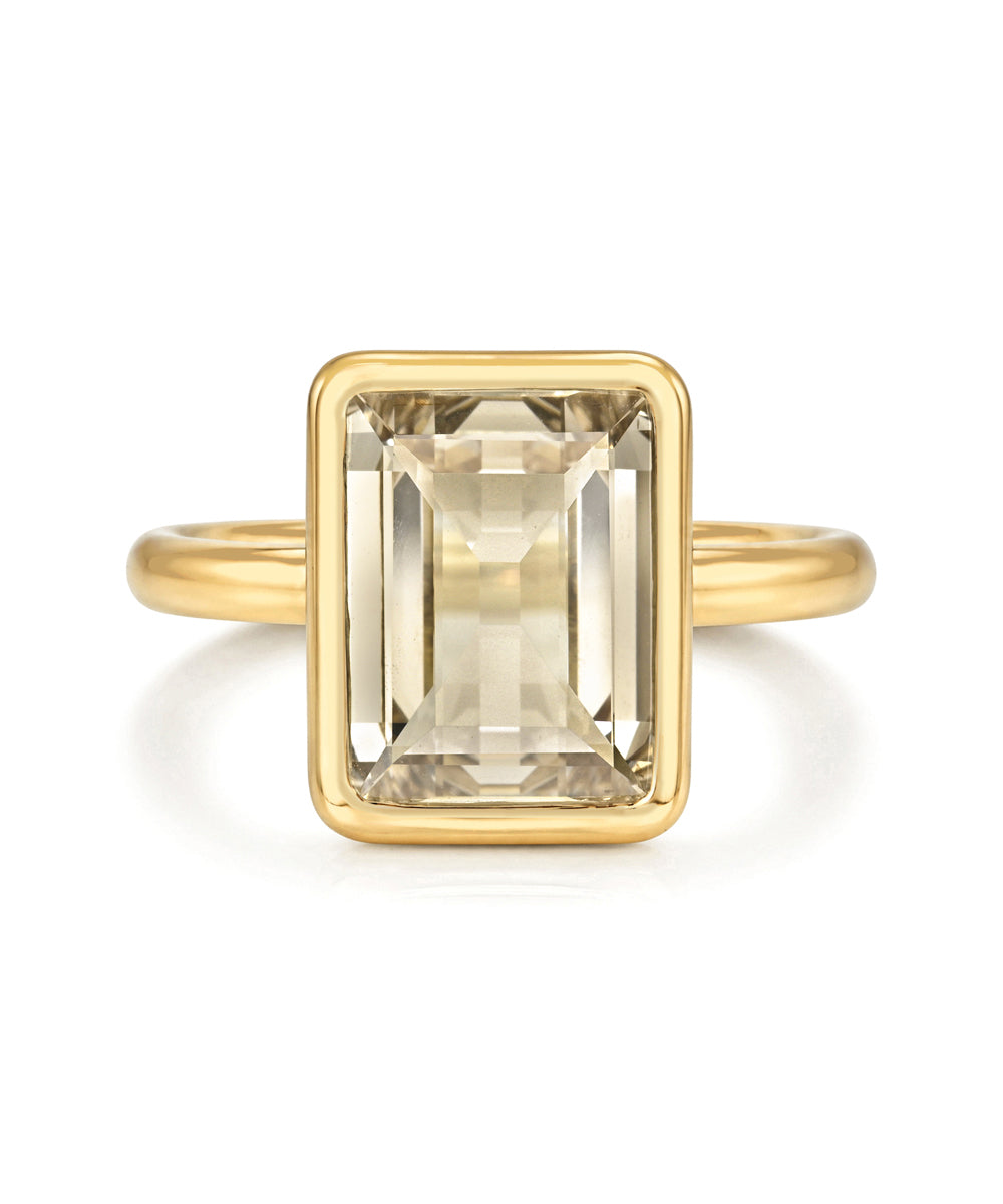 Champagne Portrait Cut Diamond Engagement Ring 14k Yellow Gold Bezel Sk R94 Nd Cd Ns Em Sc 2.12 Bz Front