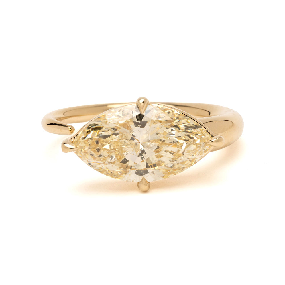Champagne Yellow Diamond East West Marquise Diamond Ring 1