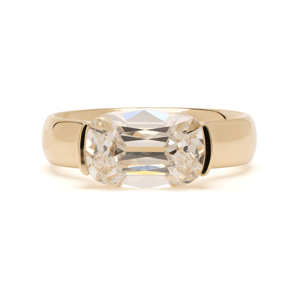 Cushion Cut Thick Gold Engagement Ring
