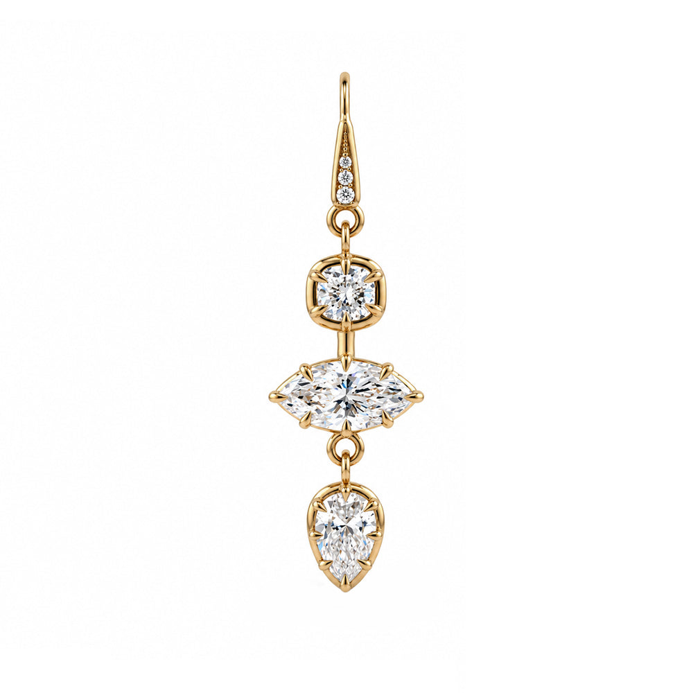 Cushion Marquise Pear Brilliant 3 Segment Lab Diamond Single Earring Duster Withhook Closure Sk E117 Lgd D3 Front