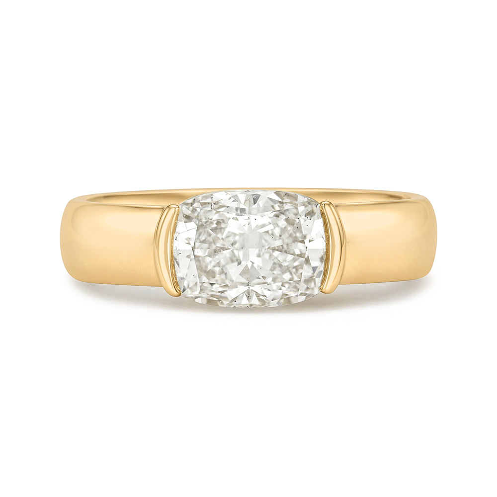 Diamond Pinky Ring Chic Gold Band With 1ct Cushion Lab Diamond Sk R110 Pinky Front