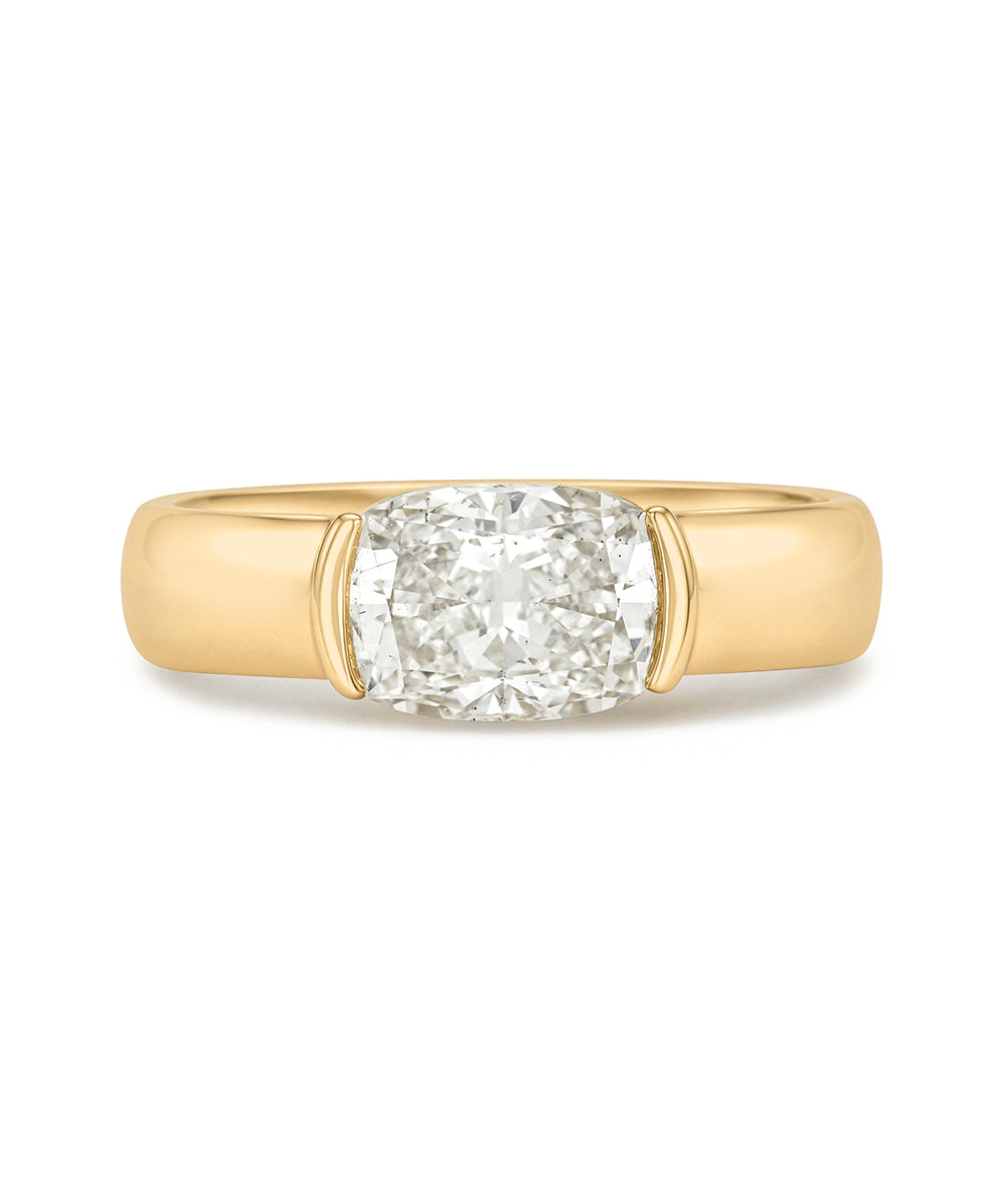 Diamond Pinky Ring Chic Gold Band With 1ct Cushion Lab Diamond Sk R110 Pinky Front