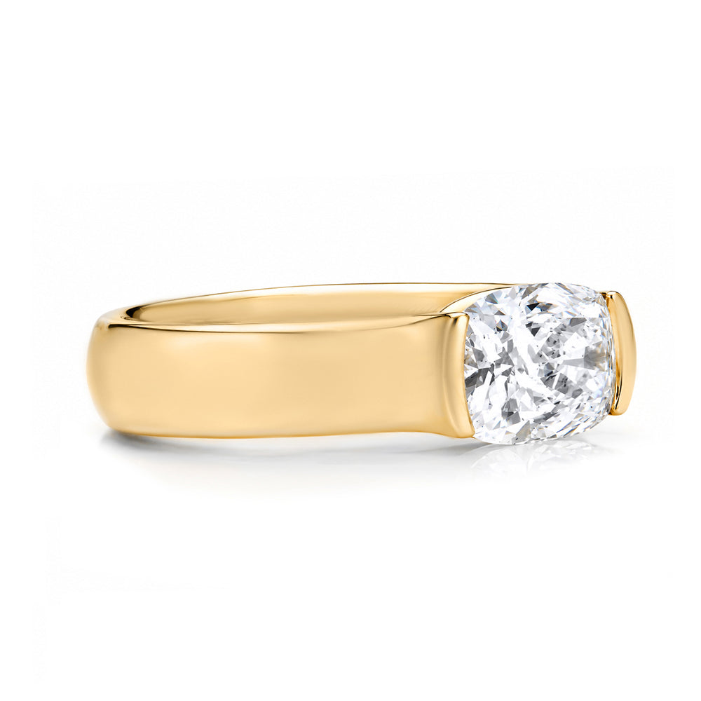 Diamond Pinky Ring Chic Gold Band With 1ct Cushion Lab Diamond Sk R110 Pinky Side