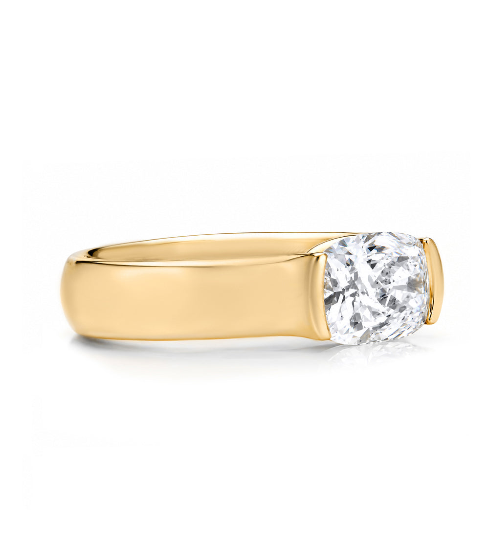 Diamond Pinky Ring Chic Gold Band With 1ct Cushion Lab Diamond Sk R110 Pinky Side