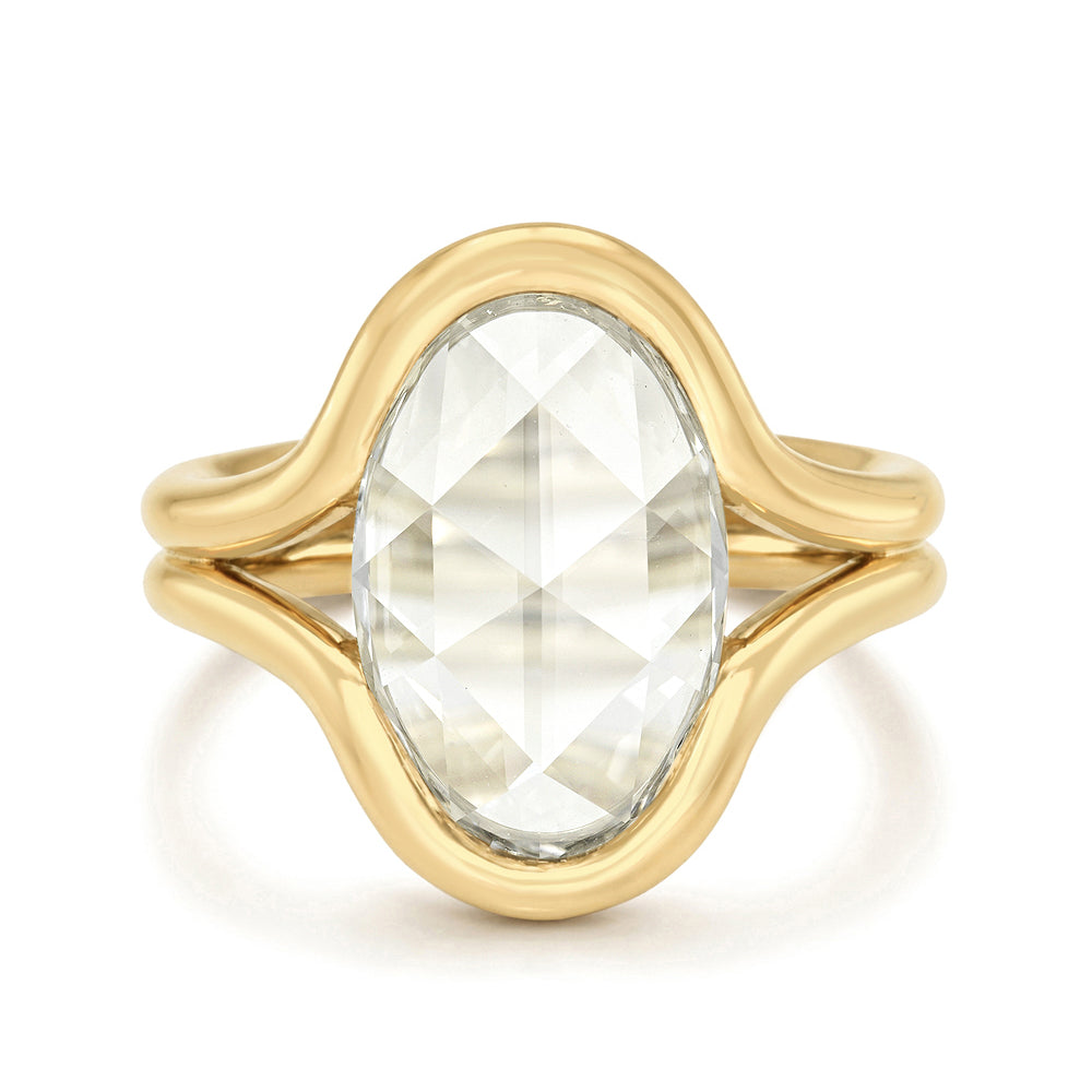 Double Shank Yellow Gold Flat Antique Style Rose Cut Lab Diamond Engagement Ring Sk R114 Lgd Wd Ns Rc Ov 2.70 Front