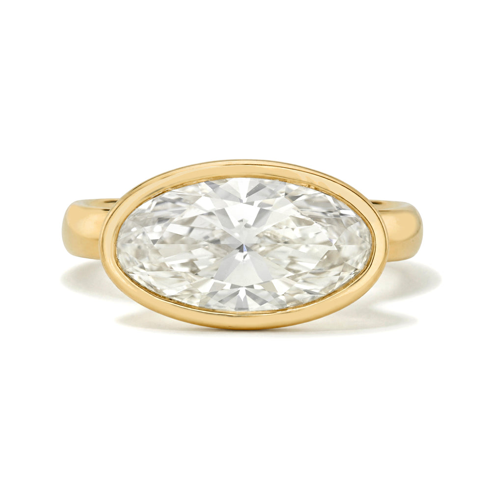East Wes Moval Oval Lab Diamond Engagement Ring On Thick Gold Band Bezel Set Sk R110 Lgd Wd Ew Ov Br 2.66 Bz Front