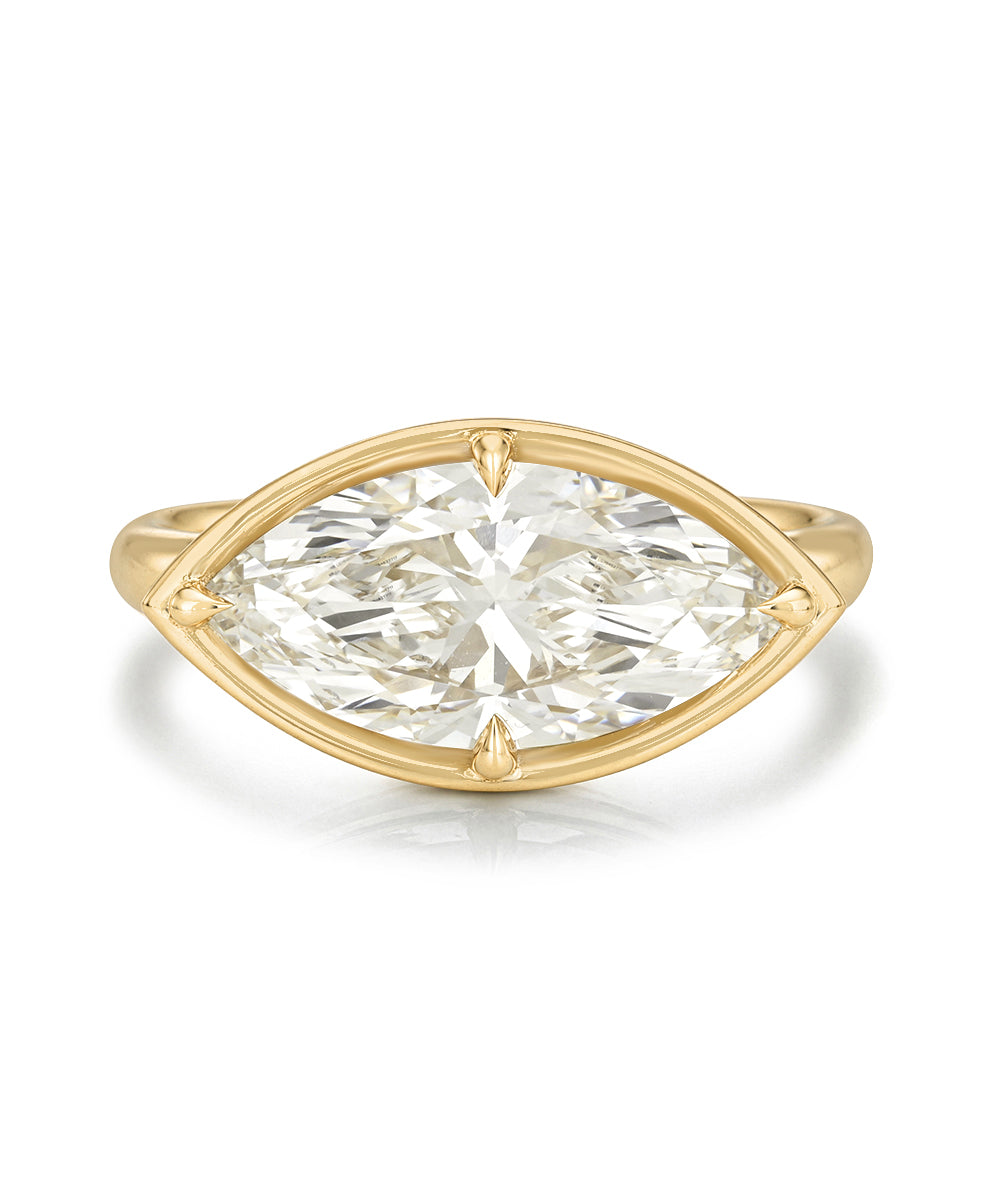 East West Brilliant Marquise Lab Grown Diamond Ring On Gold Band Faux Bezel Sk Sk R45 Lgd Wd Ew Br Mq 2.50 Or 2.75 Frontjpg