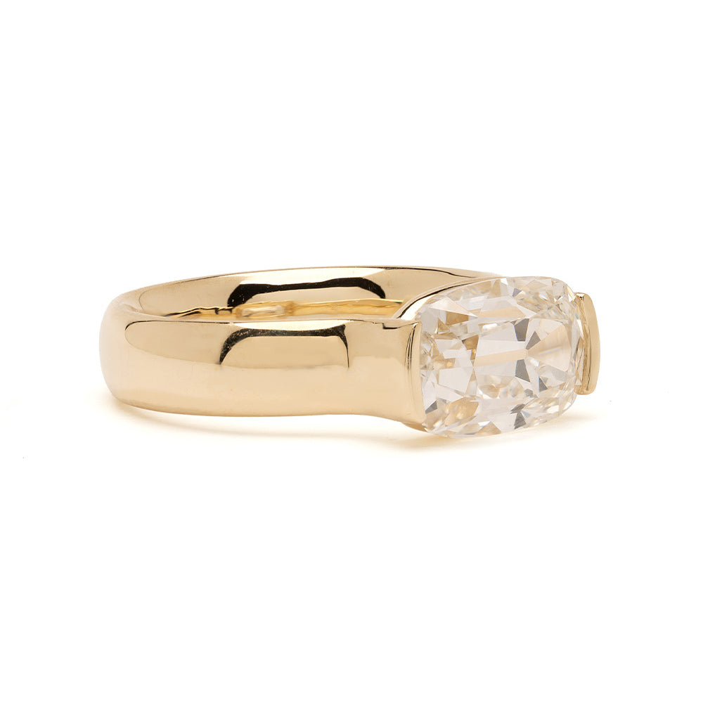 East West Elongated Cushion Thick Gold Engagement Ring
