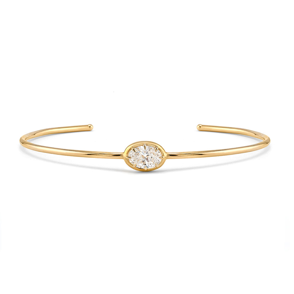 East West Oval Brilliant Collet Wire Cuff Bracelet Sk B117 Ob Front