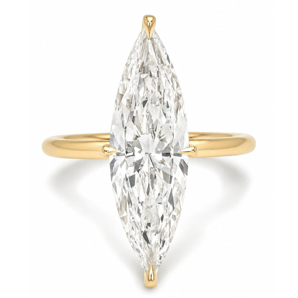 Elonagted Skinny Marquise Lab Diamond Engagement Ring On Thin Gold Band Hidden Halo Sk R94 Lgd Wd Ns Br Mq 4.07 Hh Front