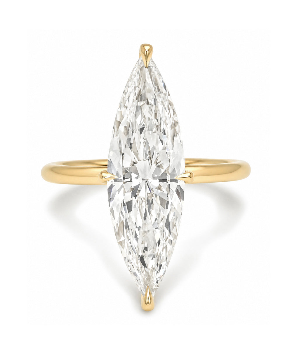 Elonagted Skinny Marquise Lab Diamond Engagement Ring On Thin Gold Band Hidden Halo Sk R94 Lgd Wd Ns Br Mq 4.07 Hh Front