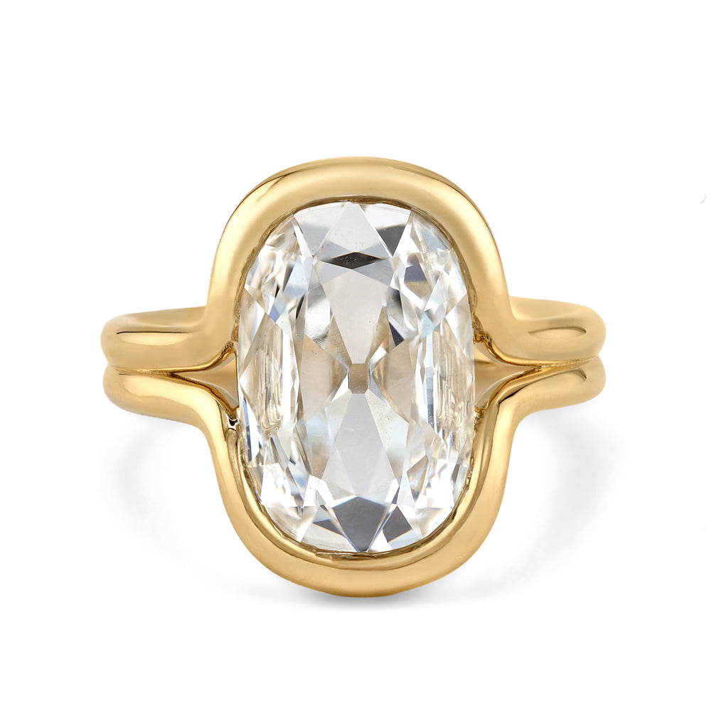 Elongated Cushion Old Mine Cut Flat Lab Diamond Bezel Split Shank Contour Engagement Ring Sk R114 Lgd Ns Omc 3.73 Front