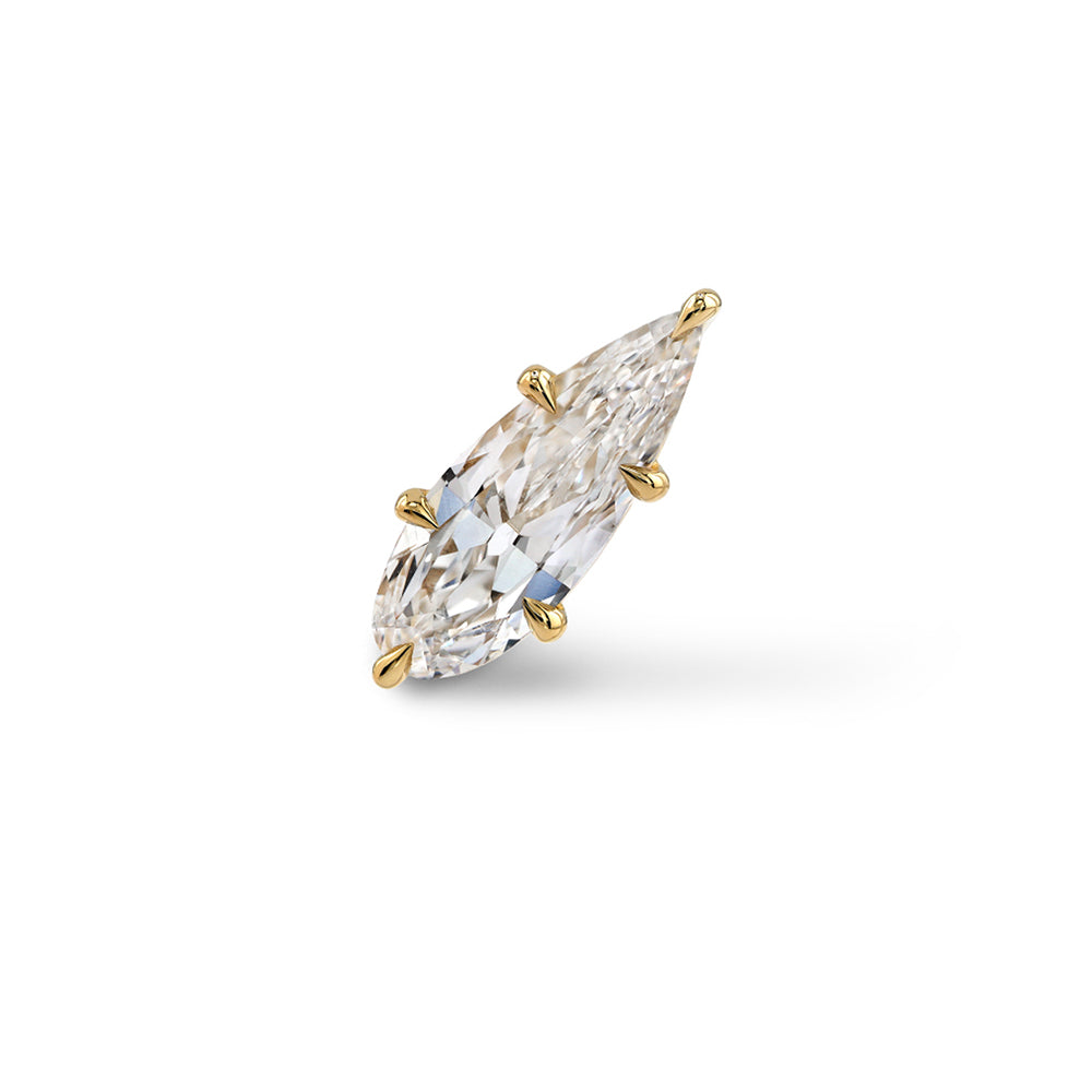 Elongated Pear Old Mine Cut Lab Diamond 6 Prong Stud Earring Climber Sk E85 1.22 Front