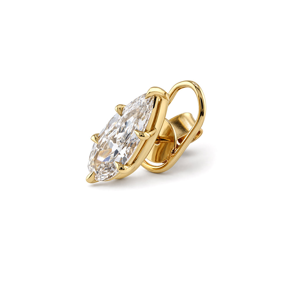 Elongated Pear Old Mine Cut Lab Diamond 6 Prong Stud Earring Climber Sk E85 1.22 Side