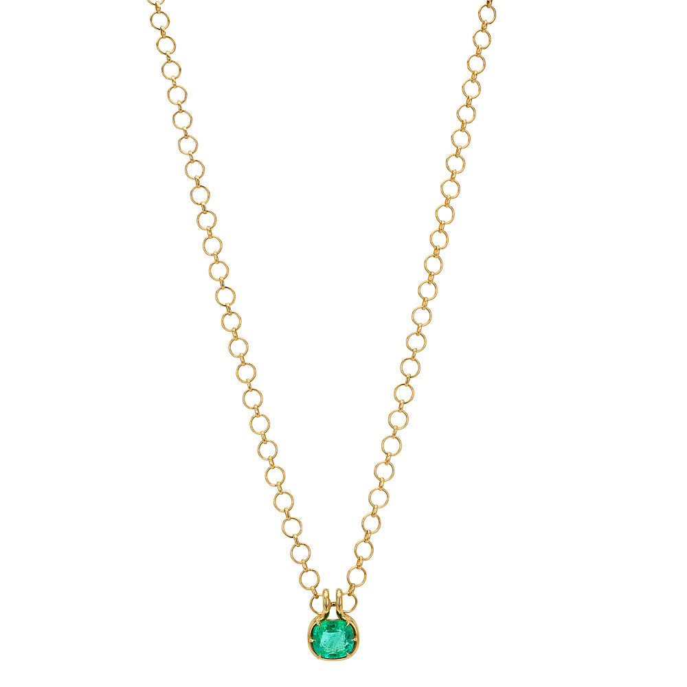 Emerald Pendant On Gold Loop Chain Sk P114 Em Cl Ew St Cu 2.66 A