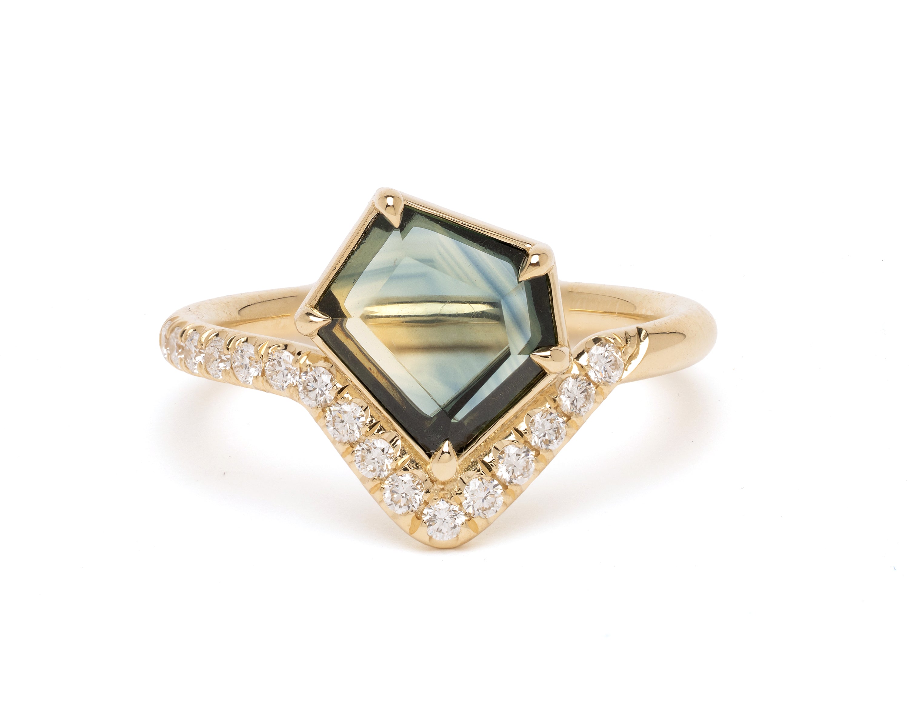 Geometric Teal Sapphire Diamond Ring A