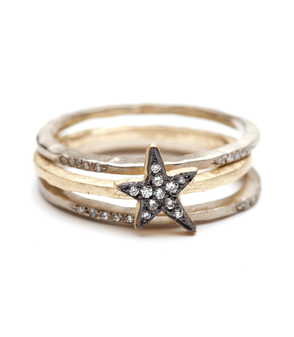 Gold Blackened Twinkling Star Pave Diamond Stacking Ring