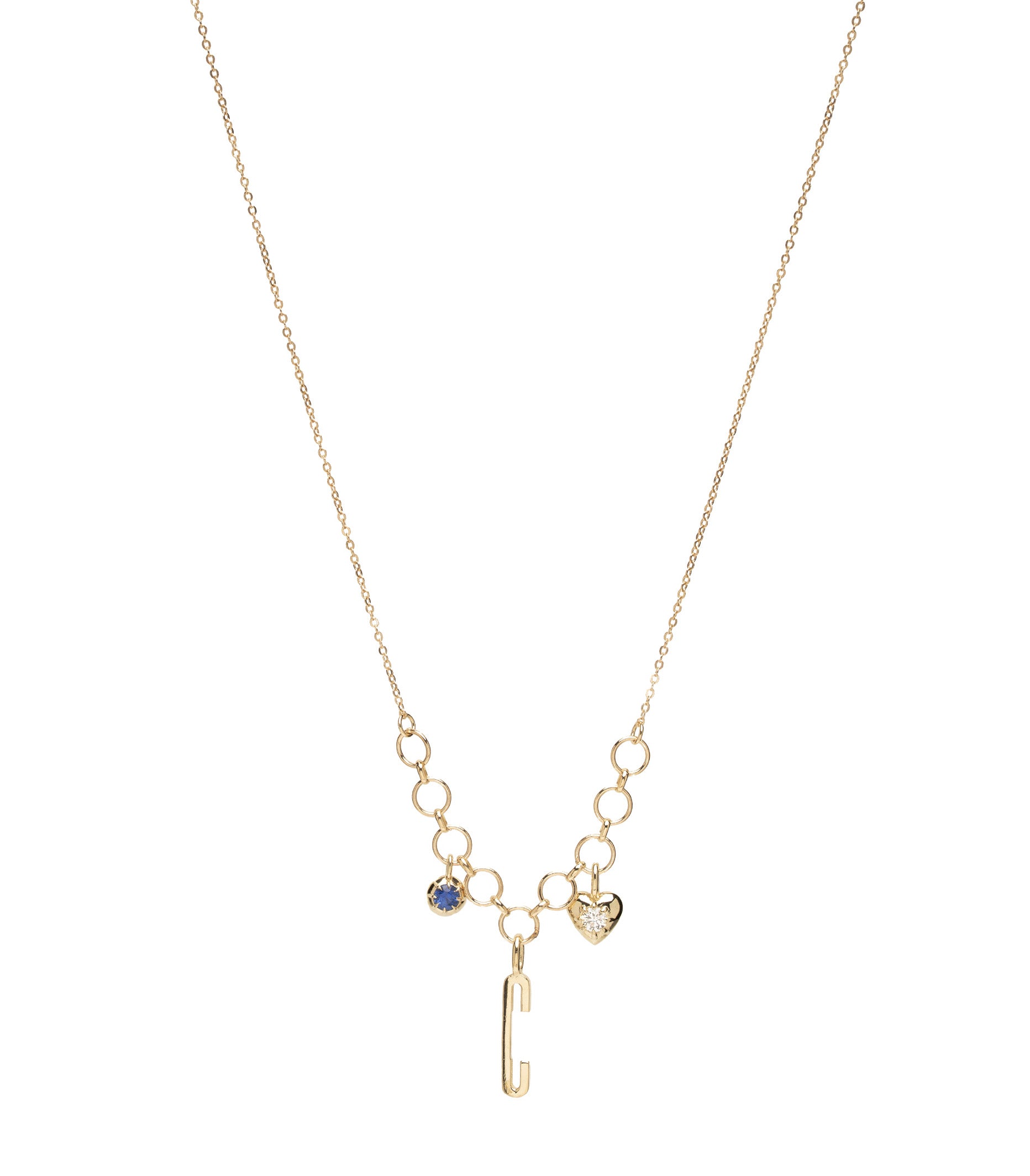 Gold Initial Charm Necklace With Heart And Round Birthstone Charms Id N8 1