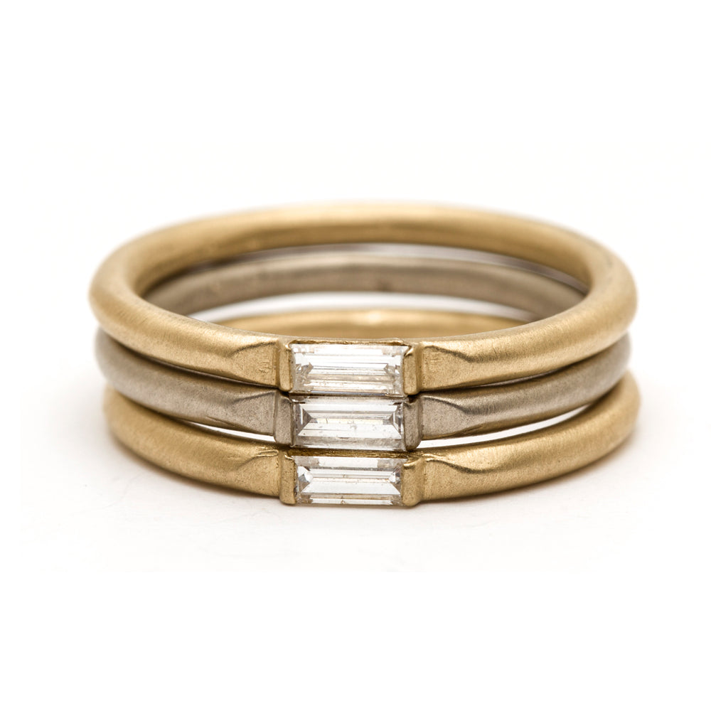 Gold Wire Band Diamond Baguette Stacking Ring