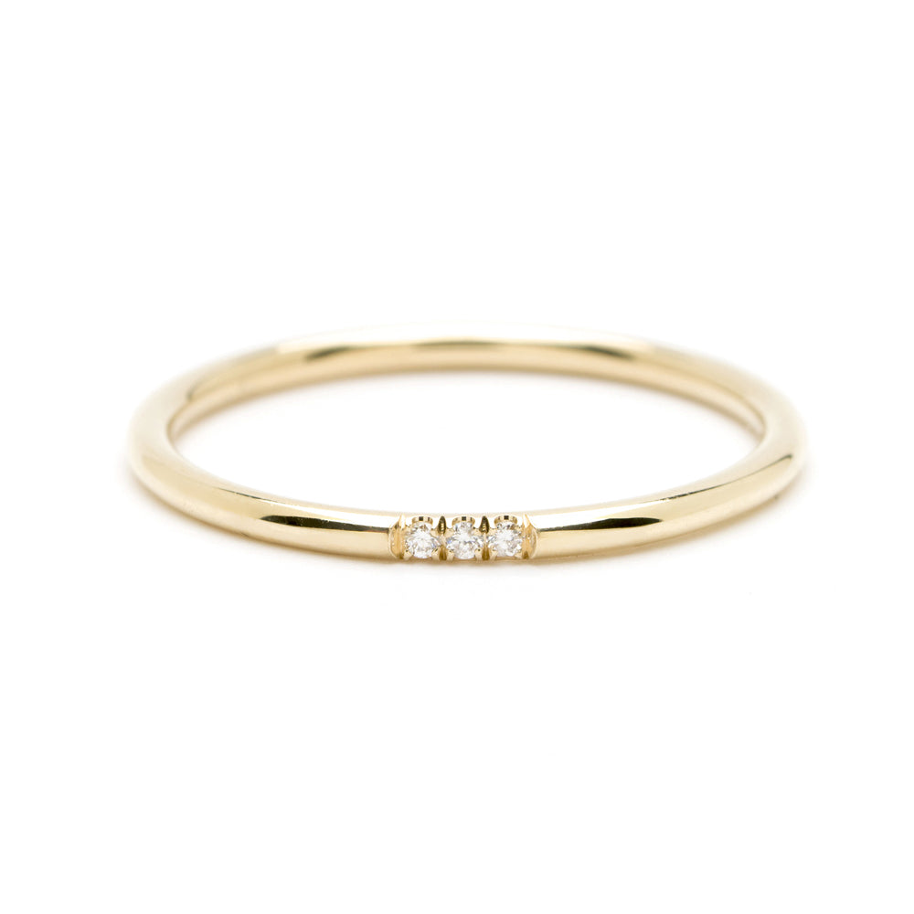 Gold Wire Band Triple Diamond Stacking Band