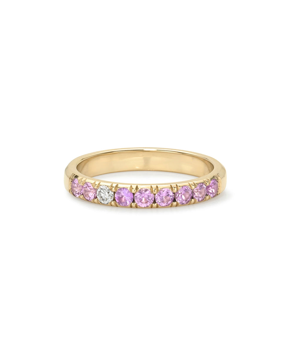 Lavender Sapphire And Diamond Stacking Band On Gold Band Pinky Ring Lf R1 Ls Front
