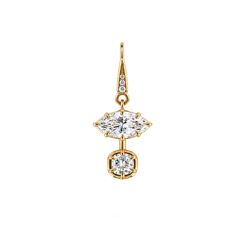 Marquise Cushion Brilliant Lab Diamond 2 Segment Single Earring Duster Sk E177 Lgd D2 Front