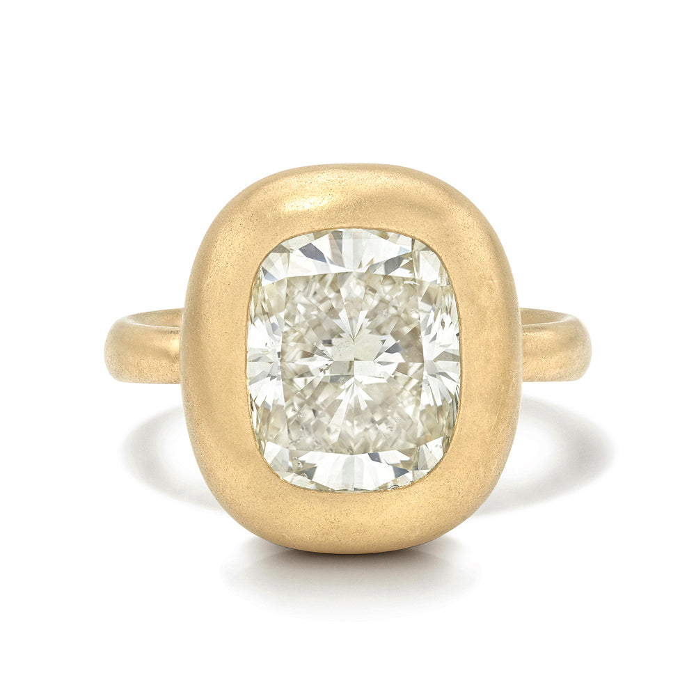 Modern Elongated Cushion Natural Diamond Engagement Ring Cupped Mounting Bezel Matte Gold Button Back Setting Sk R138 Nd Cd Ns Bz Br Cu 5.02 A