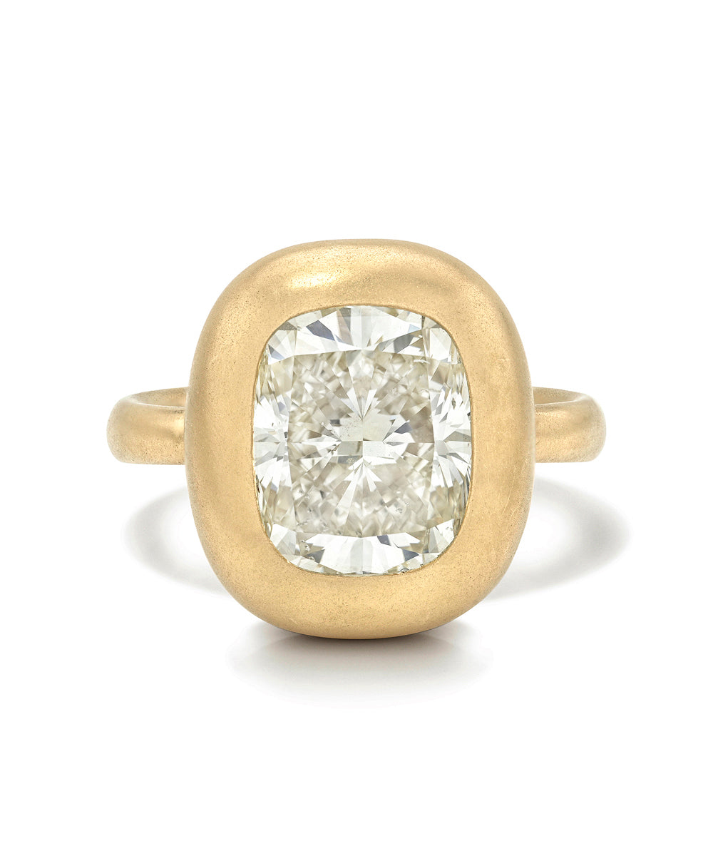 Modern Elongated Cushion Natural Diamond Engagement Ring Cupped Mounting Bezel Matte Gold Button Back Setting Sk R138 Nd Cd Ns Bz Br Cu 5.02 A