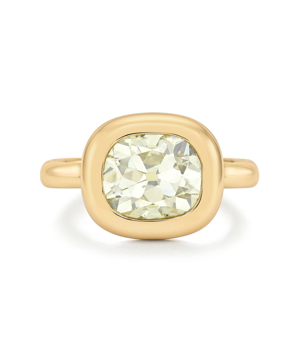 Modern Old Mine Cut Antique Elongated Cushion Natural Diamond Engagement Ring Cupped Mounting Bezel Matte Gold Button Back Setting Sk R138 Nd Cd Ew Bz Omc Cu 3.12 A
