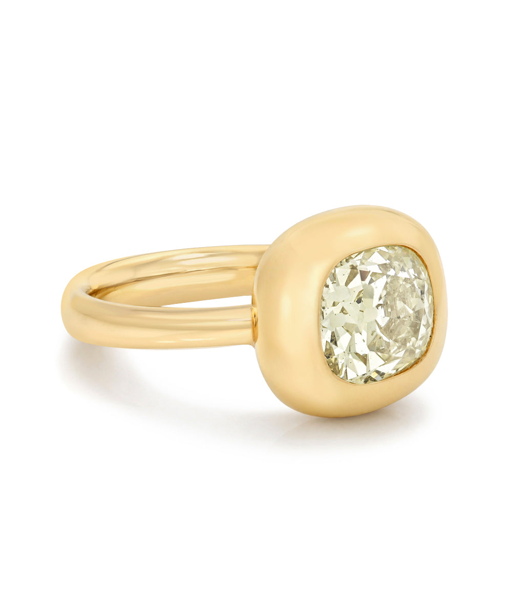 Modern Old Mine Cut Antique Elongated Cushion Natural Diamond Engagement Ring Cupped Mounting Bezel Matte Gold Button Back Setting Sk R138 Nd Cd Ew Bz Omc Cu 3.12 B