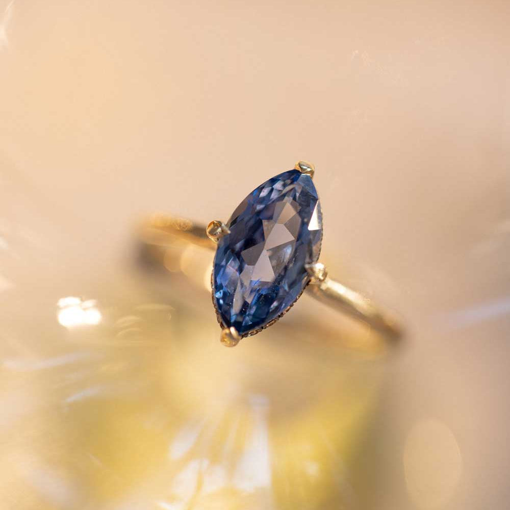 Natural Blue Sapphire Marquise Unique Engagment Ring