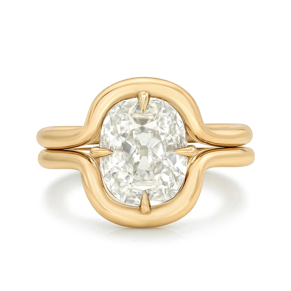 Old Mine Cushion Contemporary Engagement Ring Fluid Gold Wrap Around Design 14k Sk R116 Lgd Wd Ns Om Cu 2.01 Nyc Front