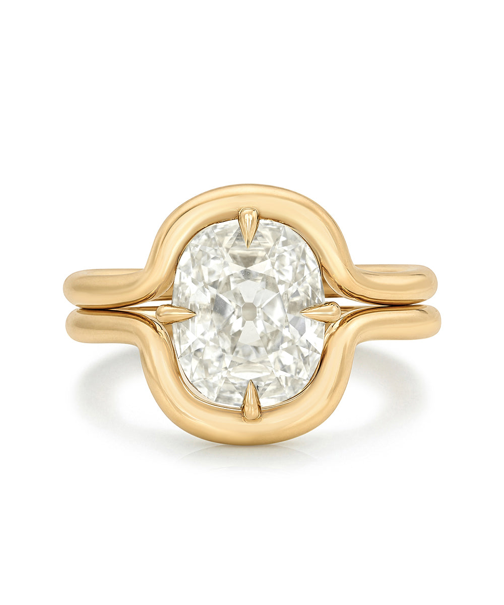 Old Mine Cushion Contemporary Engagement Ring Fluid Gold Wrap Around Design 14k Sk R116 Lgd Wd Ns Om Cu 2.01 Nyc Front