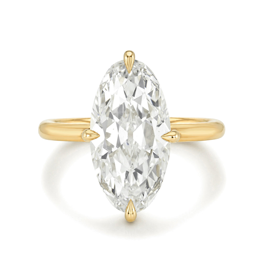 Old Mine Cut Moval Lab Diamond Engagement Ring On 14k Yellow Gold Band Sk R94 Lgd Wd Ns Om Mv 4.08 Er103 Front