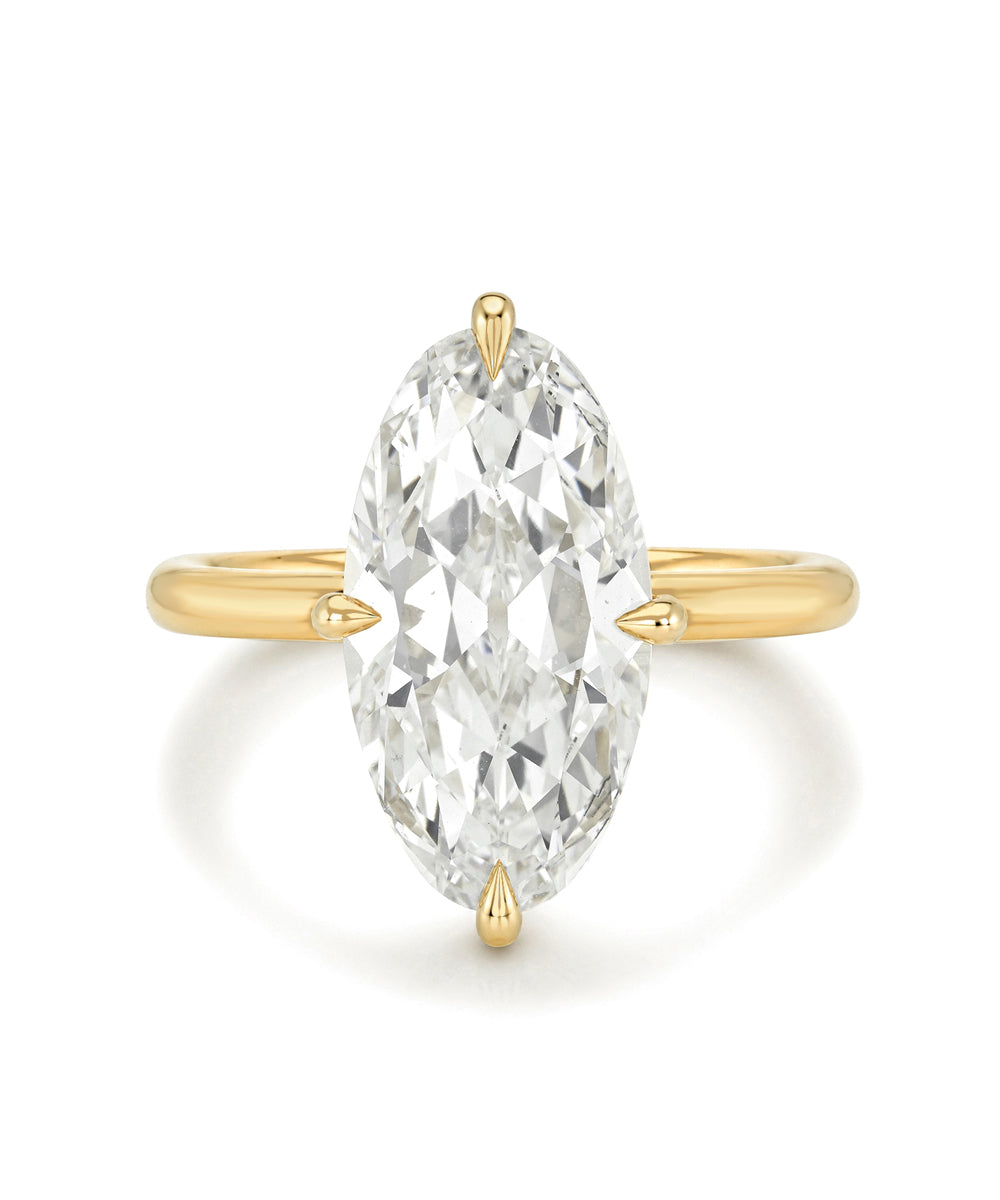 Old Mine Cut Moval Lab Diamond Engagement Ring On 14k Yellow Gold Band Sk R94 Lgd Wd Ns Om Mv 4.08 Er103 Front